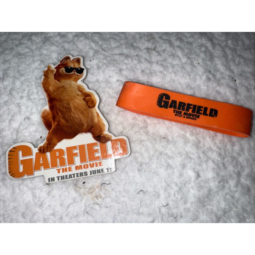 Vintage‎ Garfield The Movie 2004 Promotional Pin and Rubber Wristband Set Orange